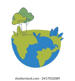 Ilustración del vector ecosistema verde en el planeta terrestre amigable con la ecología