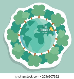 ECO FRIENDLY. Ecology concept with Green Eco Earth and Trees. Vector illustration