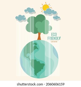 ECO FRIENDLY. Ecology concept with Green Eco Earth and Trees. Vector illustration