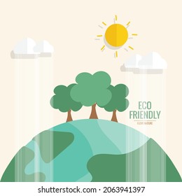 ECO FRIENDLY. Ecology concept with Green Eco Earth and Trees. Vector illustration