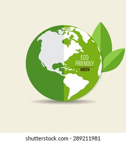 ECO FRIENDLY. Ecology concept with Green Eco Earth and Trees. Vector illustration.
