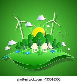 ECO FRIENDLY. Ecology concept with Green Eco Earth and Trees. Vector illustration