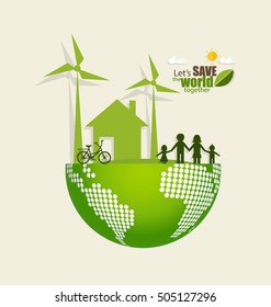 ECO FRIENDLY. Ecology concept with Green Eco Earth and Trees. Vector illustration.