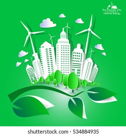 ECO FRIENDLY. Ecology concept with Green  Earth and Trees. Vector illustration