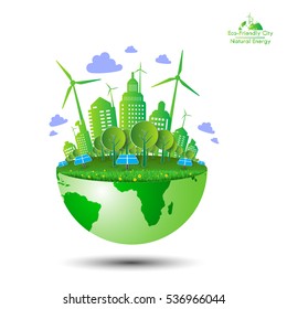 ECO FRIENDLY. Ecology concept with Green  Earth and Trees. Vector illustration