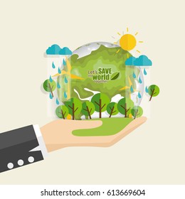 ECO FRIENDLY. Ecology concept with Green Eco Earth and Trees. Vector illustration.