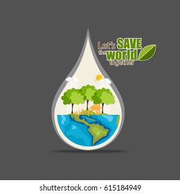 ECO FRIENDLY. Ecology concept with Green Eco Earth and Trees. Vector illustration.