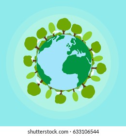 ECO FRIENDLY. Ecology concept with Green Eco Earth and Trees. Vector illustration.save the earth