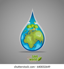 ECO FRIENDLY. Ecology concept with Green Eco Earth and Trees. Vector illustration.