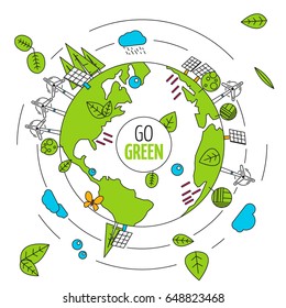 ECO FRIENDLY. Ecology concept with Green Eco Earth vector illustration. Go green banner, poster or advertisement 