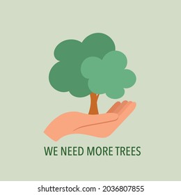 ECO FRIENDLY. Ecology concept with hand holding tree. Vector illustration