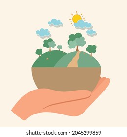 ECO FREUNDLICH. Ökologisches Konzept mit Handbaum. Vektorgrafik