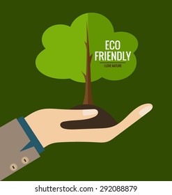 ECO FRIENDLY. Ecology concept with Hand and tree. Vector illustration.