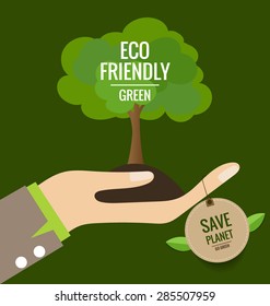 ECO FRIENDLY. Ecology concept with Nature banner and tree background. Vector illustration.