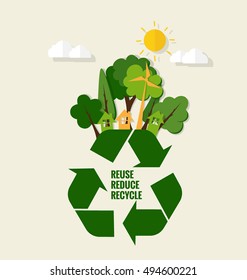 ECO FRIENDLY. Ecology concept with Recycle symbol and tree. Vector illustration.