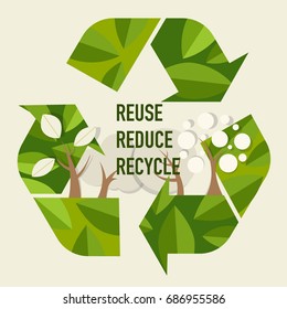 ECO FRIENDLY. Ecology concept with Recycle symbol and tree. Vector illustration.