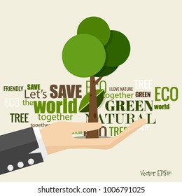 ES AMABLE. Concepto de ecología con fondo de árbol. Ilustración vectorial.