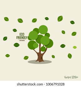 ES AMABLE. Concepto de ecología con fondo de árbol. Ilustración vectorial.