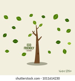 ECO FRIENDLY. Ecology concept with tree background. Vector illustration.