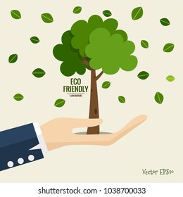 ES AMABLE. Concepto de ecología con fondo de árbol. Ilustración vectorial.