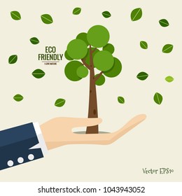 ES AMABLE. Concepto de ecología con fondo de árbol. Ilustración vectorial.