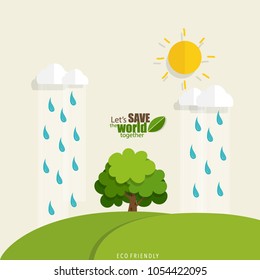 ECO FRIENDLY. Ecology concept with tree background. Vector illustration.