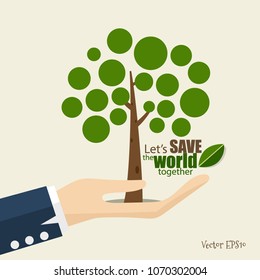 ECO FRIENDLY. Ecology concept with tree background. Vector illustration.