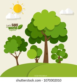 ECO FRIENDLY. Ecology concept with tree background. Vector illustration.