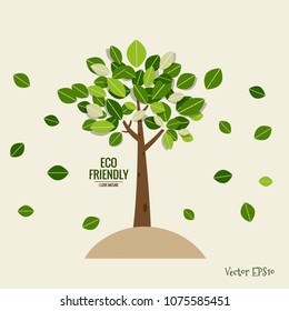 ECO FRIENDLY. Ecology concept with tree background. Vector illustration.