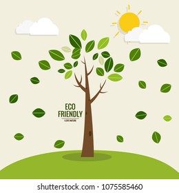 ES AMABLE. Concepto de ecología con fondo de árbol. Ilustración vectorial.