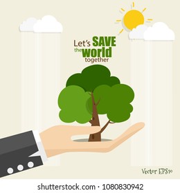 ECO FRIENDLY. Ecology concept with tree background. Vector illustration.