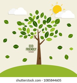 ECO FRIENDLY. Ecology concept with tree background. Vector illustration.