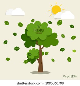 ECO FRIENDLY. Ecology concept with tree background. Vector illustration.
