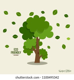 ES AMABLE. Concepto de ecología con fondo de árbol. Ilustración vectorial.
