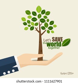 ES AMABLE. Concepto de ecología con fondo de árbol. Ilustración vectorial.