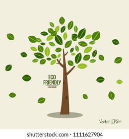 ECO FRIENDLY. Ecology concept with tree background. Vector illustration.