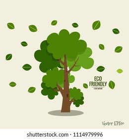 ECO FRIENDLY. Ecology concept with tree background. Vector illustration.