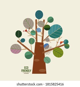 ECO FRIENDLY. Ecology concept with tree background. Vector illustration
