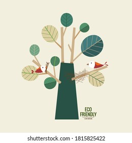 ES AMABLE. Concepto de ecología con fondo de árbol. Ilustración del vector