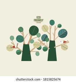 ES AMABLE. Concepto de ecología con fondo de árbol. Ilustración del vector