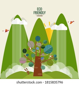 ECO FRIENDLY. Ecology concept with tree background. Vector illustration