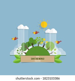 ECO FRIENDLY. Ecology concept with tree background. Vector illustration