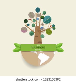 ECO FRIENDLY. Ecology concept with tree background. Vector illustration