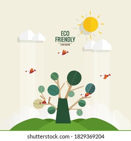ECO FRIENDLY. Ecology concept with tree background. Vector illustration
