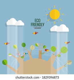 ECO FRIENDLY. Ecology concept with tree background. Vector illustration