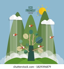 ES AMABLE. Concepto de ecología con fondo de árbol. Ilustración del vector