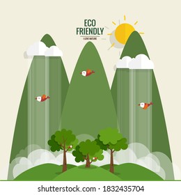 ECO FRIENDLY. Ecology concept with tree background. Vector illustration