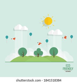 ECO FRIENDLY. Ecology concept with tree background. Vector illustration.