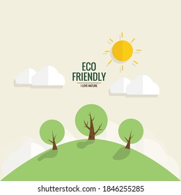 ECO FRIENDLY. Ecology concept with tree background. Vector illustration.