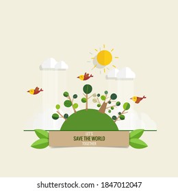 ES AMABLE. Concepto de ecología con fondo de árbol. Ilustración vectorial.